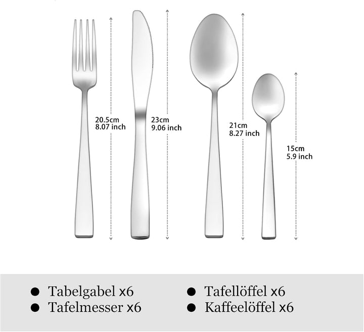 Otto Koning Leipzig, Besteck Set 6 Personen, Essbesteck Set 24 teilig, Besteck Edelstahl, Hochglanzp
