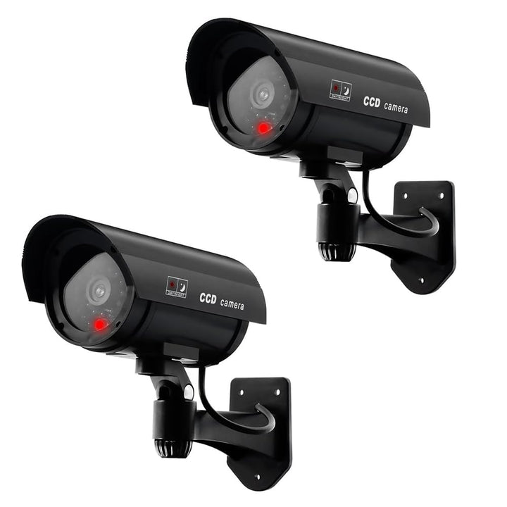 2 Stück Kamera Atrappe Aussen, Dummy Kamera Fake Überwachungskameras CCTV Kameraatrappe Sicherheitsk