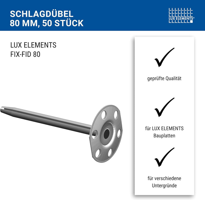 LUX ELEMENTS Schlagdübel FIX-FID 80 LFIXZ2101, Silber, 50 Stück 50 Stück Schlagdübel 8 cm, 50 Stück