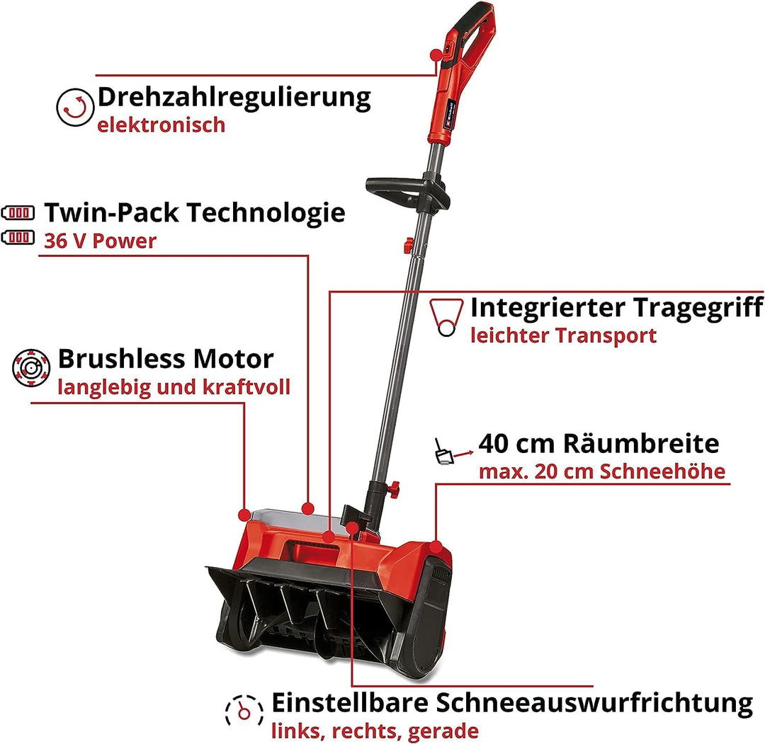 Einhell Akku-Schneefräse GE-ST 36/40 Li E-Solo Power X-Change (Li-Ion, 36 V, Arbeitsbreite 40 cm, ma