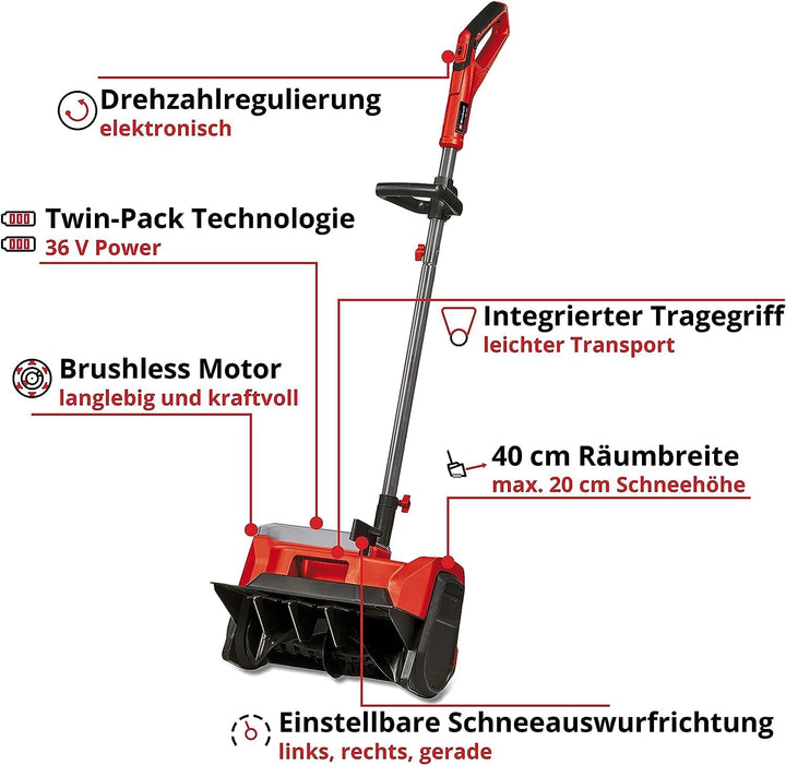 Einhell Akku-Schneefräse GE-ST 36/40 Li E-Solo Power X-Change (Li-Ion, 36 V, Arbeitsbreite 40 cm, ma