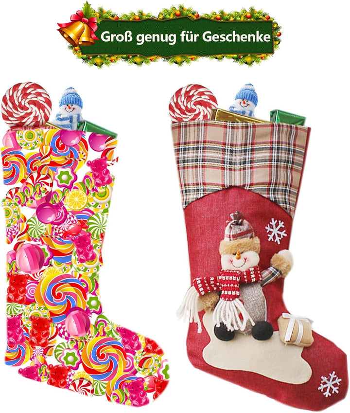 Nikolausstrumpf Set 3er Set Weihnachtsstrumpf Kamin 46cm Nikolausstiefel zum Befüllen Schneemann Elc