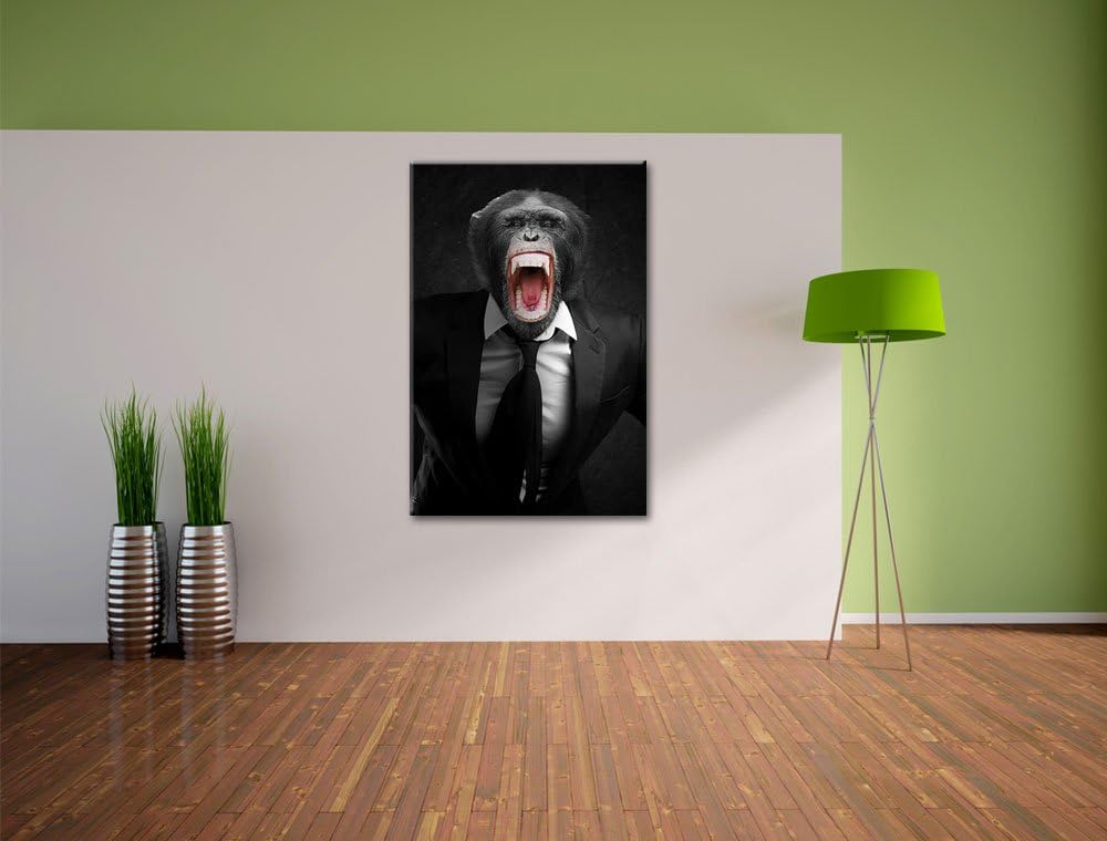 Dark brüllender Affe im Anzug schwarz/weiss Format: 100x70auf Leinwand, XXL riesige Bilder fertig ge