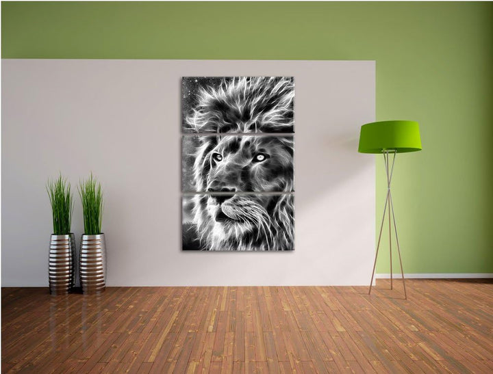 Pixxprint Monocrome, Löwe Abstrakt Art 3-Teiler Leinwandbild 120x80 Bild auf Leinwand