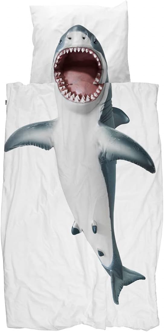 Snurk Kinder Bettwäsche Set Garnitur Heimtextilie Bettdecke Kopfkissen Shark 135 x 200 cm 100% Baumw
