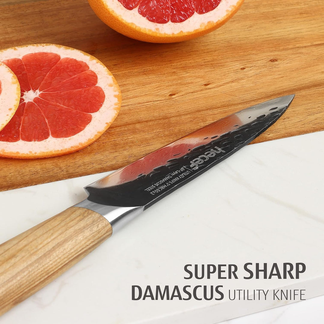 hecef Damastmesser Gemüsemesser Schälmesser 12.7 CM, Schärfer Küchenmesser klein, Allzweckmesser mit