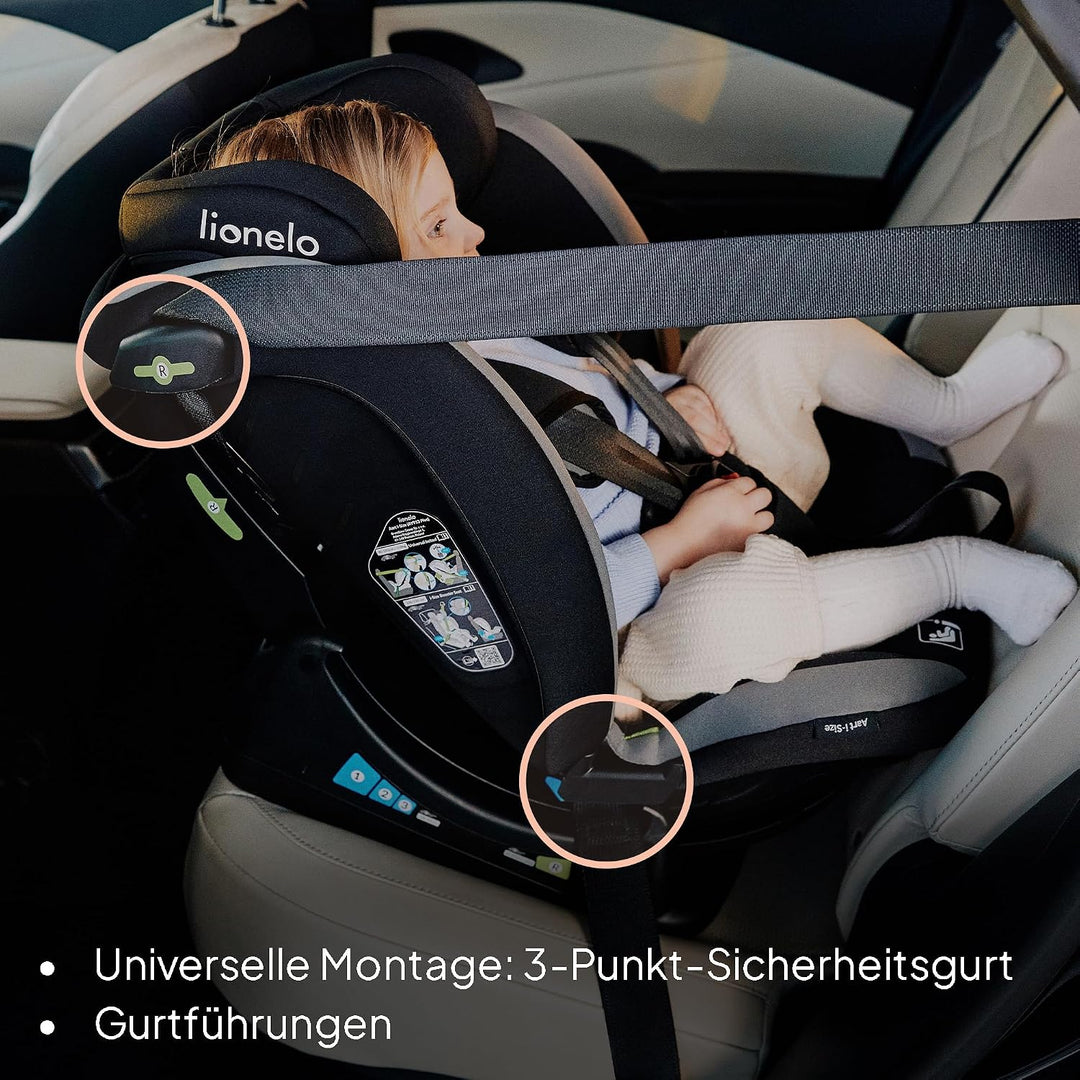 Lionelo Aart i-Size Kinderautositz Gruppe 0/1/2/3, 40-150 cm, 0-12 Jahre | Universelle Gurtmontage,