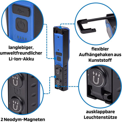 SW-Stahl S9790 Arbeitsleuchte Taschenlampe I Ladestation I LED I 1000 Lumen I Metallgehäuse, Blau/Sc