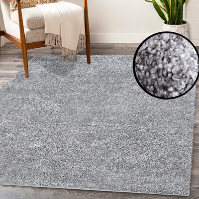 payé Teppich Wohnzimmer Hochflor Shaggy - 150x150cm - Grau Einfarbig Uni Flauschig Modern Boho Deko