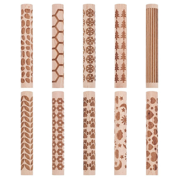 UNICRAFTALE 10 Stück 10 Stile Holz Texturwalzen Set Für Töpferkeramik Stempelroller Werkzeuge 10,2 c