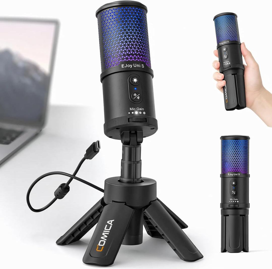 COMICA Ejoy Uni S USB Gaming Mikrofon mit RGB, 48kHz/24Bit, Noise Cancellation Kardioid-Kondensator
