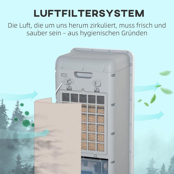HOMCOM Luftkühler mit Wasserkühlung Leise mit Fernbedienung 81 cm 60° Oszillierende Ventilator Stand