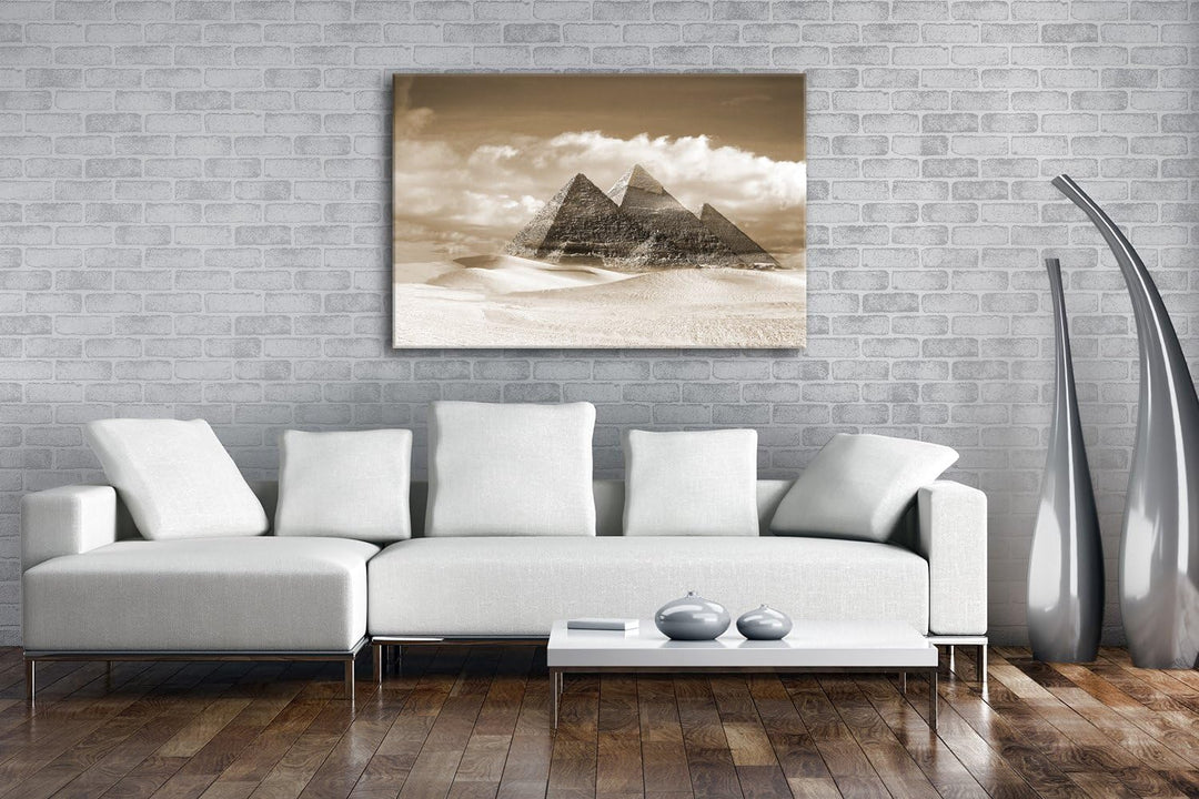 deyoli Die Pyramiden von Gizeh Format: 80x60 Effekt: Sepia als Leinwand, Motiv fertig gerahmt auf Ec