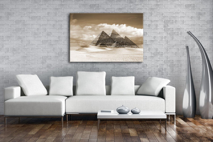 deyoli Die Pyramiden von Gizeh Format: 80x60 Effekt: Sepia als Leinwand, Motiv fertig gerahmt auf Ec