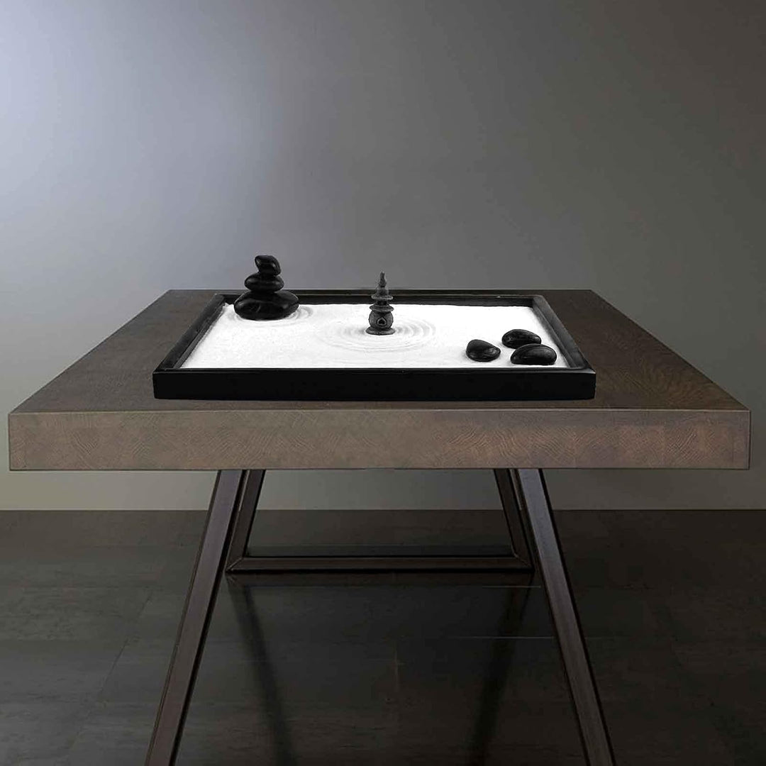 Artcome Japanese Zen Sand Garden for Desk with Rake, Stand, Rocks and Mini Furnishing Articles - Off