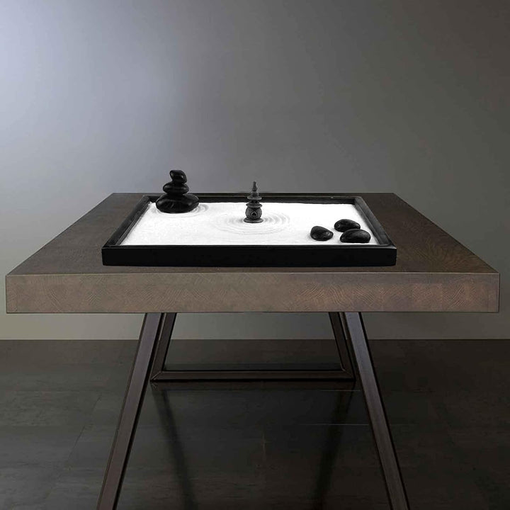 Artcome Japanese Zen Sand Garden for Desk with Rake, Stand, Rocks and Mini Furnishing Articles - Off