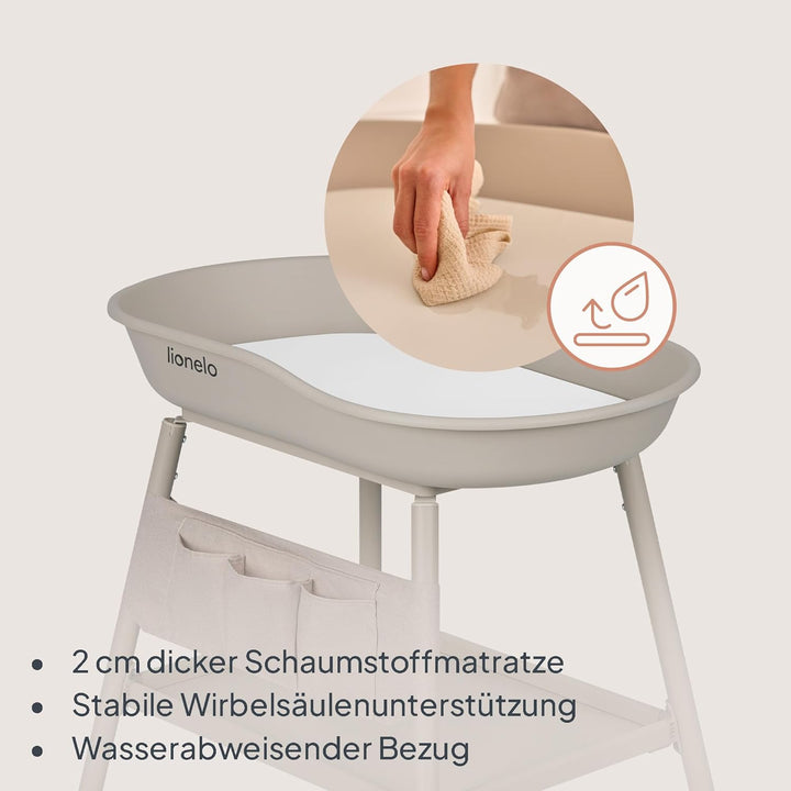 Lionelo Rosie Wickeltisch mit Rollen – Höhenverstellbar, Wasserdichte Wickelauflage, Organizer & Abl