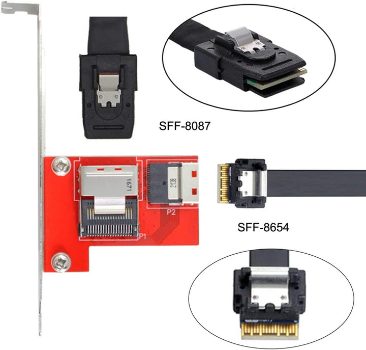 CY PCI-Express 4.0 Slimline SAS SFF-8654 auf Mini SAS SFF-8087 PCBA Buchse Adapter mit Halterung Red