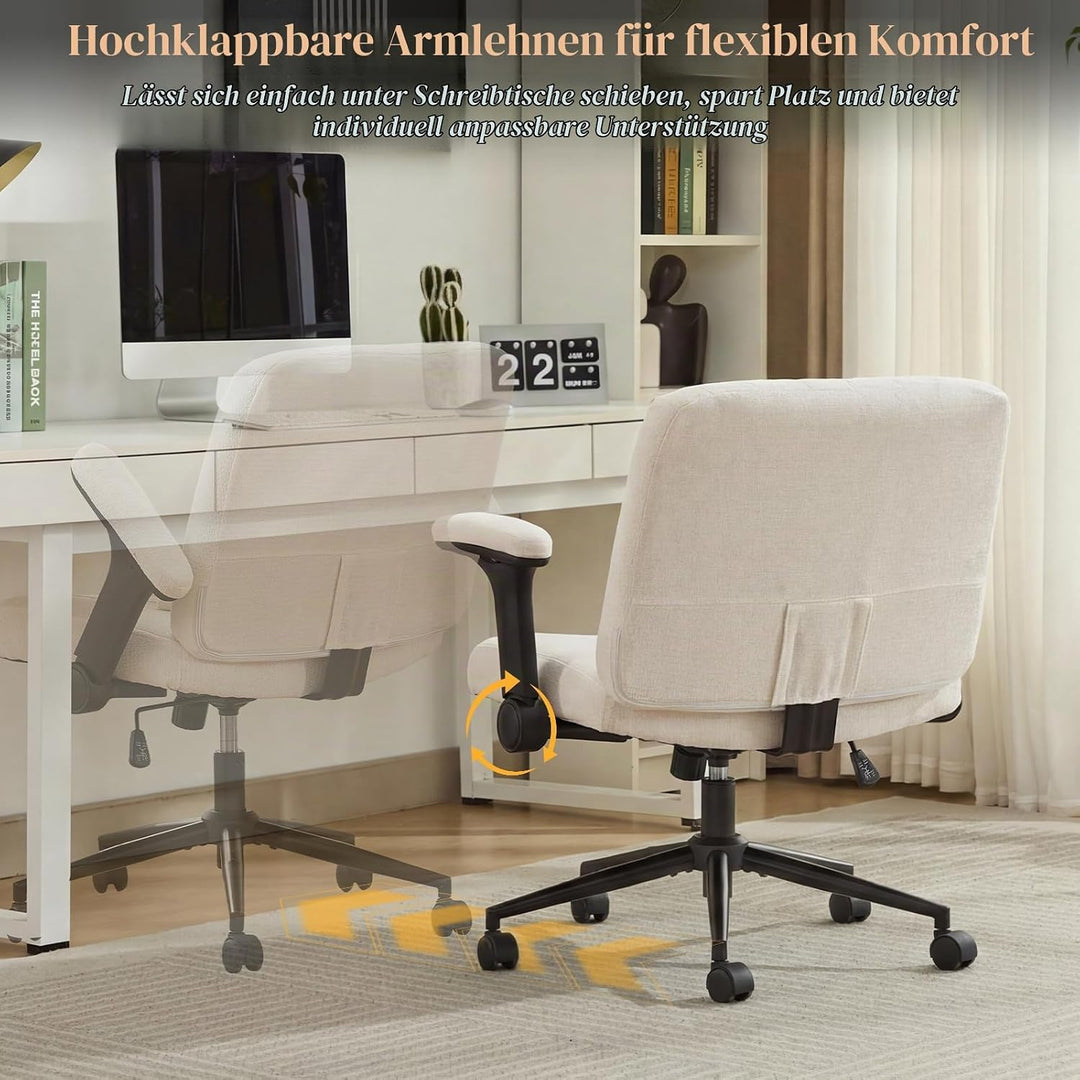 SAMERY Bürostuhl Schreibtischstuhl mit klappbaren Armlehnen, extra breiter Sitz für Schneidersitz, h