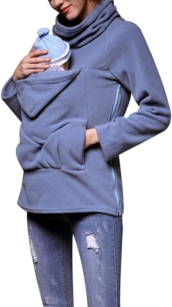amropi Tragejacke für Mama und Baby 3 in 1 Damen Langarm Kapuze Känguru Umstandsjacke Warm Tragepull