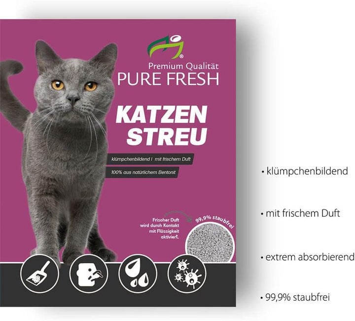 KAHU Pure Fresh Katzenstreu mit Babypuderduft • Klumpstreu • Naturmaterial weisses Kalzium-Bentonit