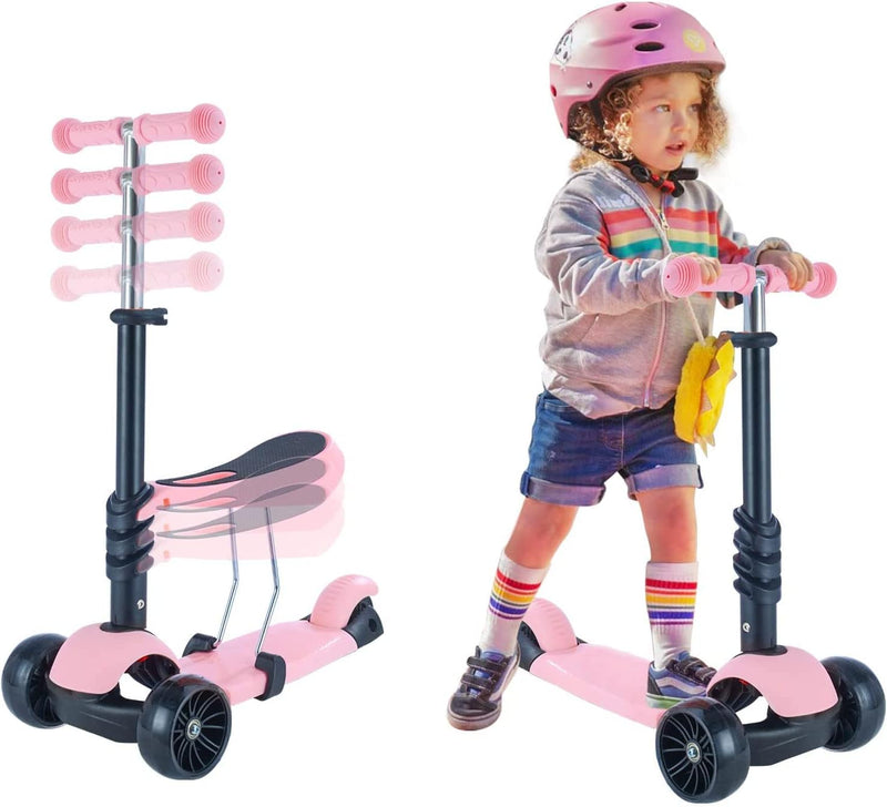 Scooter für Kinder| Tretroller mit Abnehmbarem Sitz 3-in-1 Höhenverstellbarer Kinderroller mit Leich