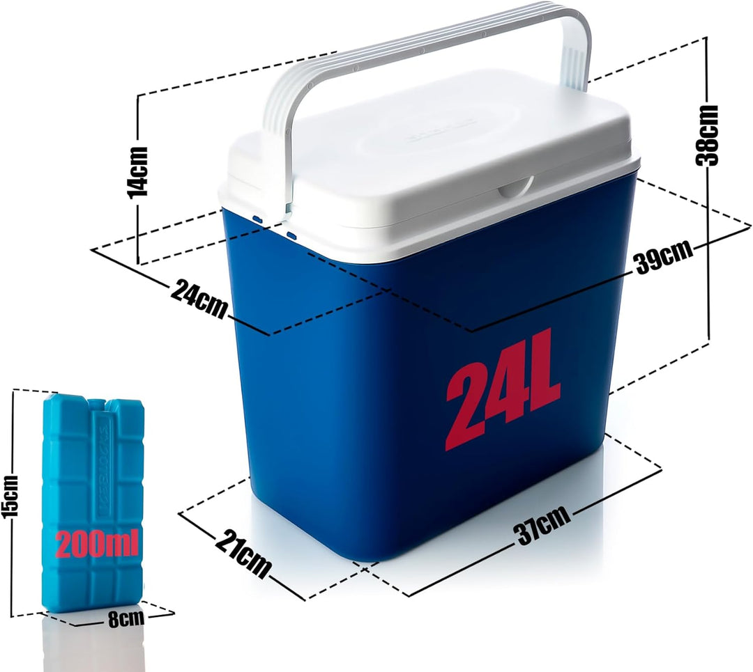 BigDean Kühlbox 24L / 10L / als Set - Thermobox aus Kunststoff - mit/ohne Kühlakkus - Outdoor Kühlta
