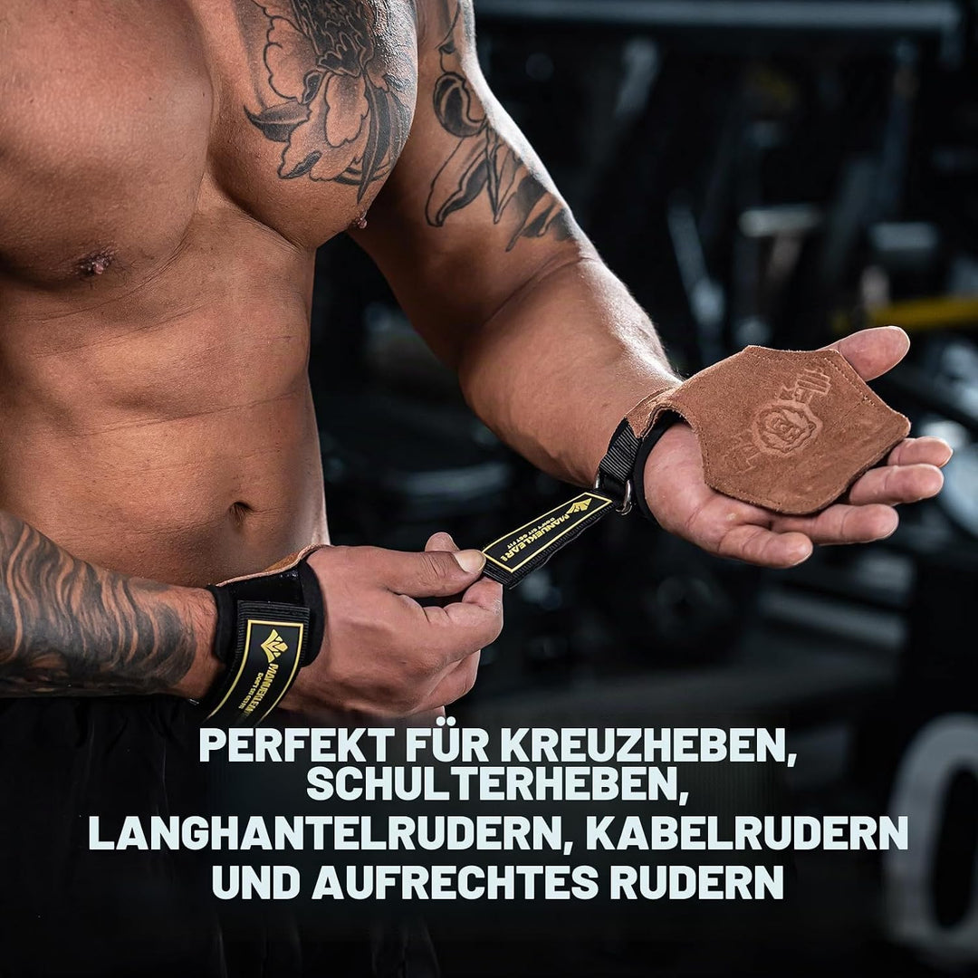 MANUEKLEAR Gewichtheben-Handgelenkbänder mit gepolsterter Handgelenkschlaufe, Leder-Gewichtheben, Ha