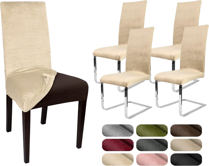 BEAUTEX 4er Set LEA Stuhlhusse, elastische Uni Stretch-Husse aus Samt Mikrofaser Farbe wählbar (Crem