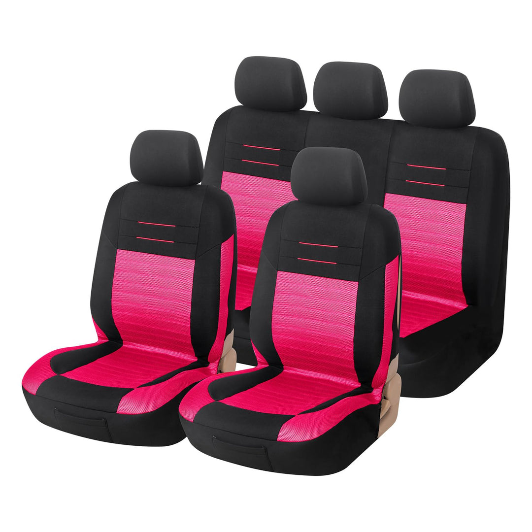 Upgrade4cars Auto-Sitzbezüge Pink Schwarz | Auto-Schonbezüge Set für Vordersitze &amp; Rückbank | Rosa A