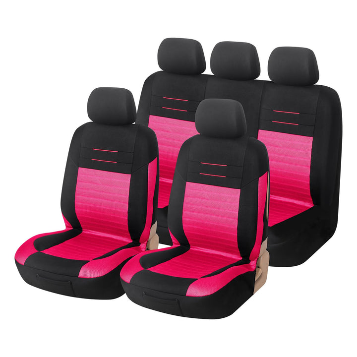 Upgrade4cars Auto-Sitzbezüge Pink Schwarz | Auto-Schonbezüge Set für Vordersitze &amp; Rückbank | Rosa A