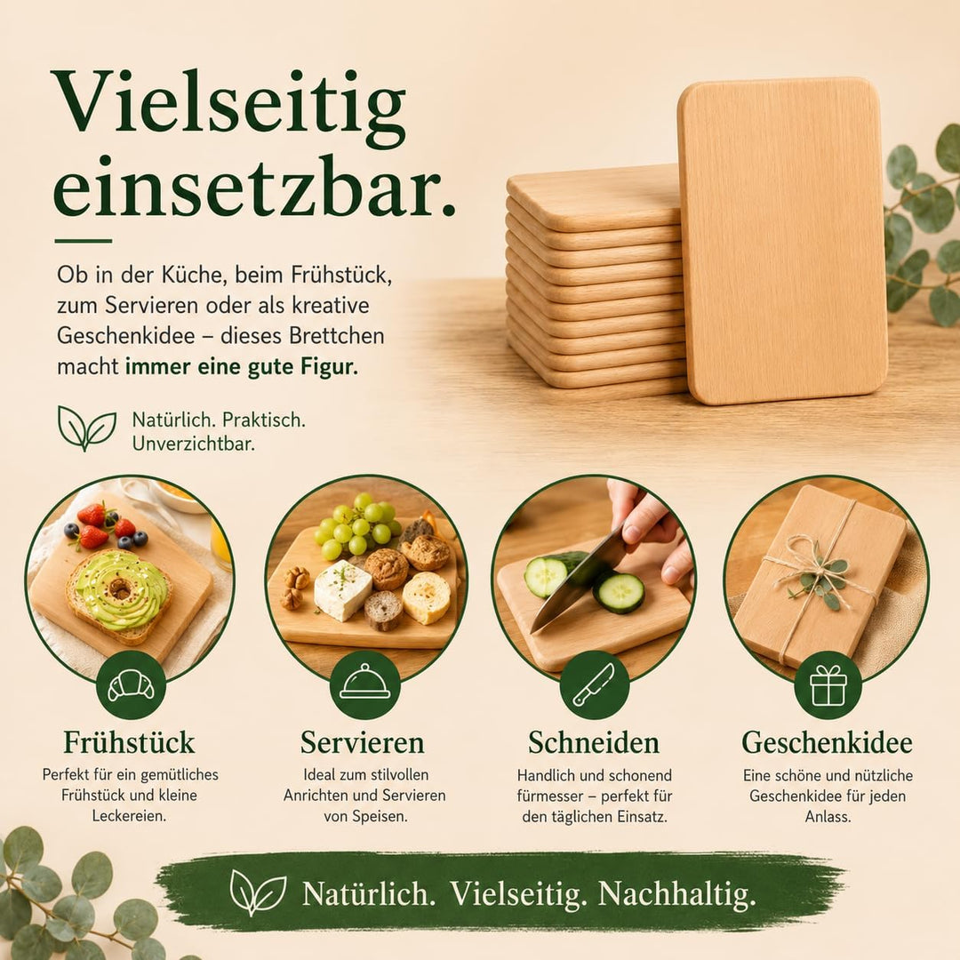 Frühstücksbrettchen 5er Set Holz | Buche Natur unbehandelt | Brotzeitbrett für Küche, Küchenutensili