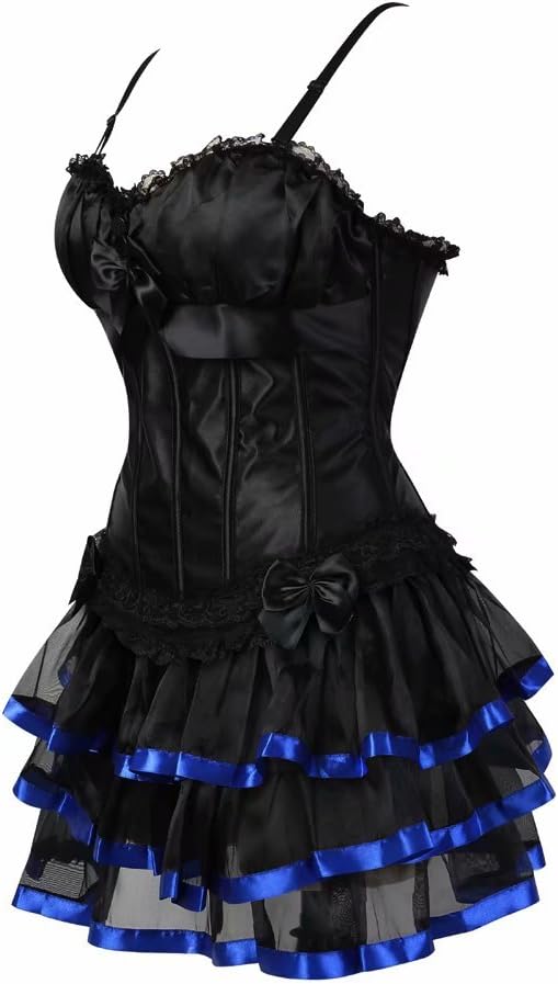 Damen Vollbrust sexy Corsage Kleid kurz Korsett mit träger Strapse Spitze schnürmieder Burlesque Got