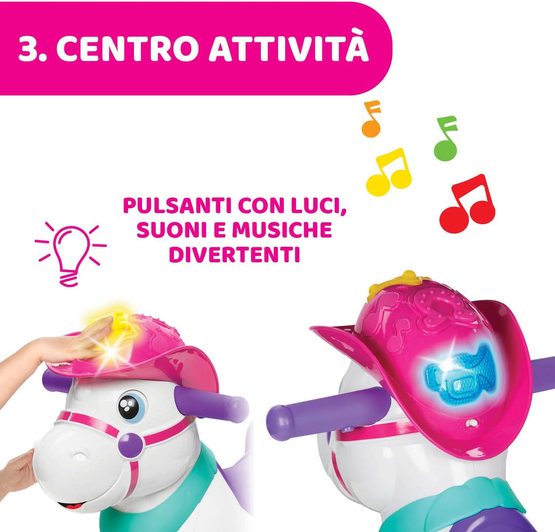 Chicco - Schaukelpferd für Kinder Miss Baby Rodeo, Lernspiel und interaktives Spiel, reitendes Pferd