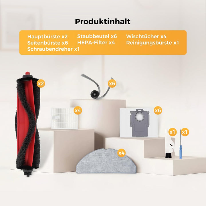 Yivy 24 Stück Zubehör für Roborock Q7 L5+,Q7 L5 Plus, Q7 M5+, Zubehör :2 Hauptbürste, 6 Seitenbürste