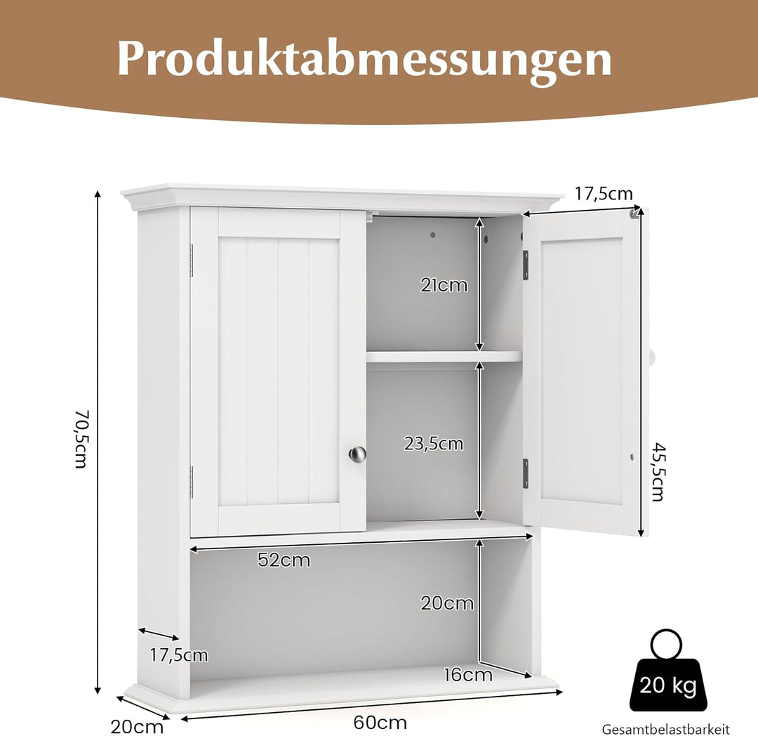 GOPLUS Hängeschrank Bad, Badschrank Holz mit verstellbarem Regal, Wandschrank hängend, Badezimmersch
