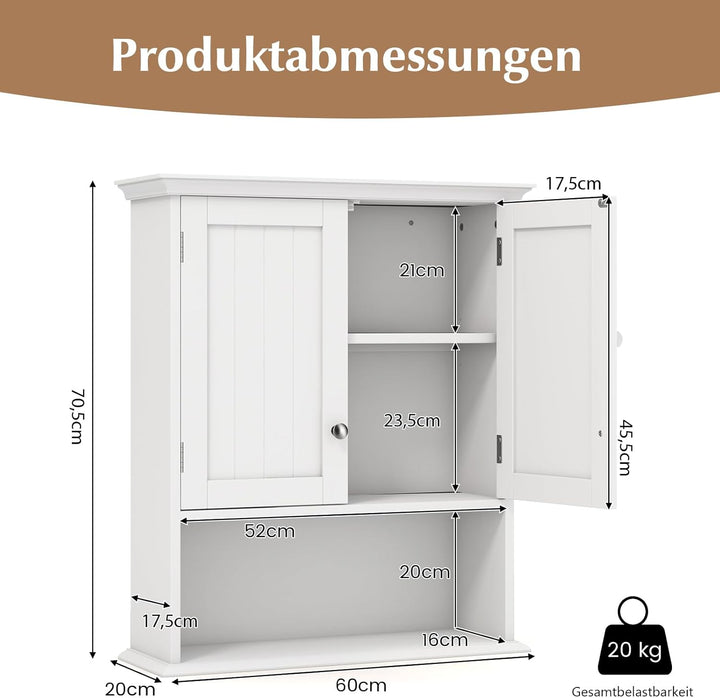 GOPLUS Hängeschrank Bad, Badschrank Holz mit verstellbarem Regal, Wandschrank hängend, Badezimmersch
