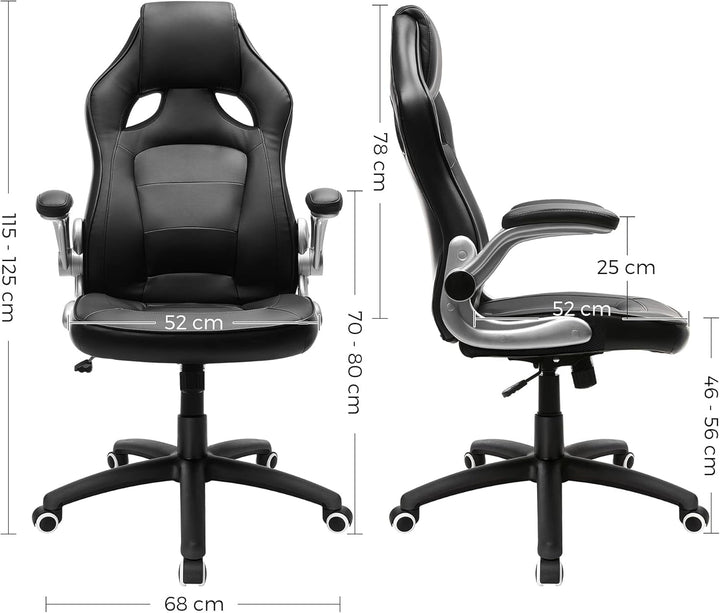 SONGMICS Racing Stuhl Bürostuhl Gaming Stuhl Chefsessel Drehstuhl PU, schwarz, OBG62B, 70 x 65 x 115