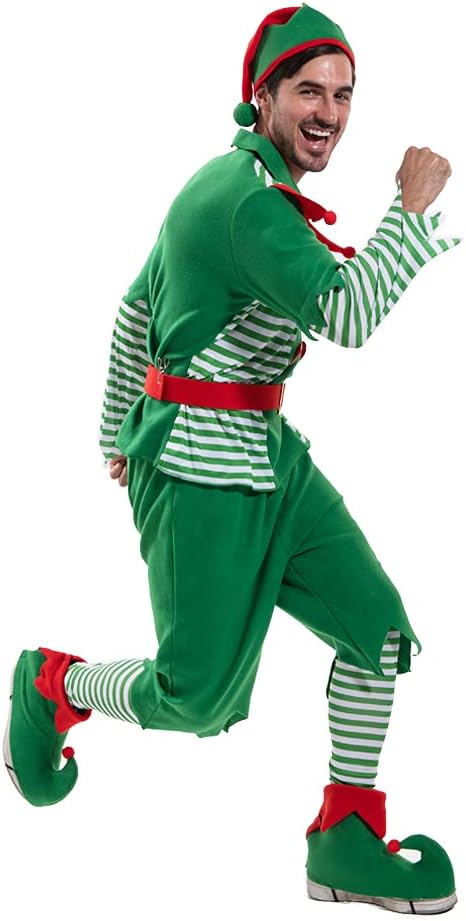EraSpooky Elfenkostüm für Herren Weihnachten Weihnachtsmann Helfer Kostüm Outfits Rot und Grün, L
