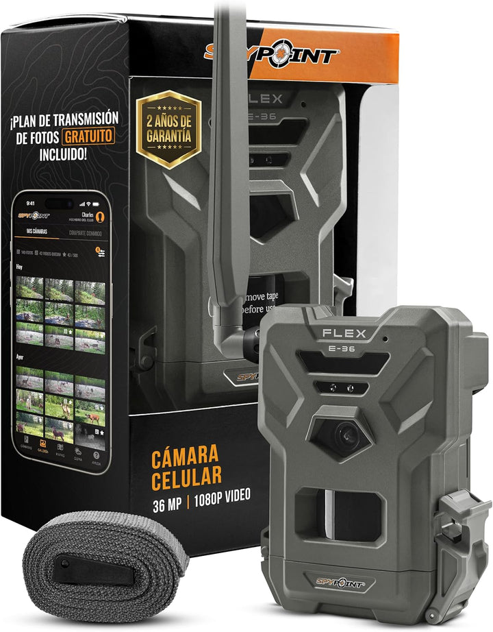 SPYPOINT Flex E-36: Wildkamera mit Videoübertragungen, inkl. SIM-Karte, 16GB SD-Karte und Batterien,
