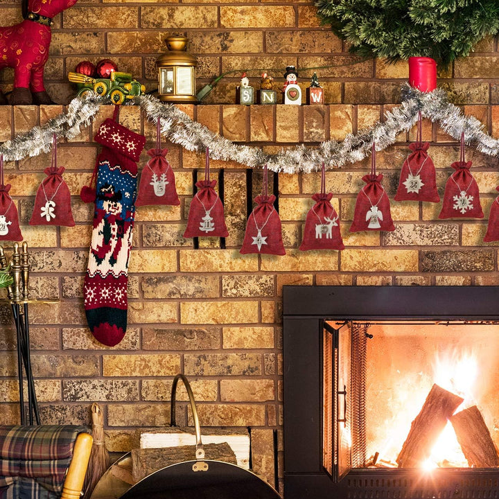 Naler 24 x Jutesäckchen Adventskalender Stoffbeutel mit Zahlen Holzanhänger Jute Beutel Säckchen für