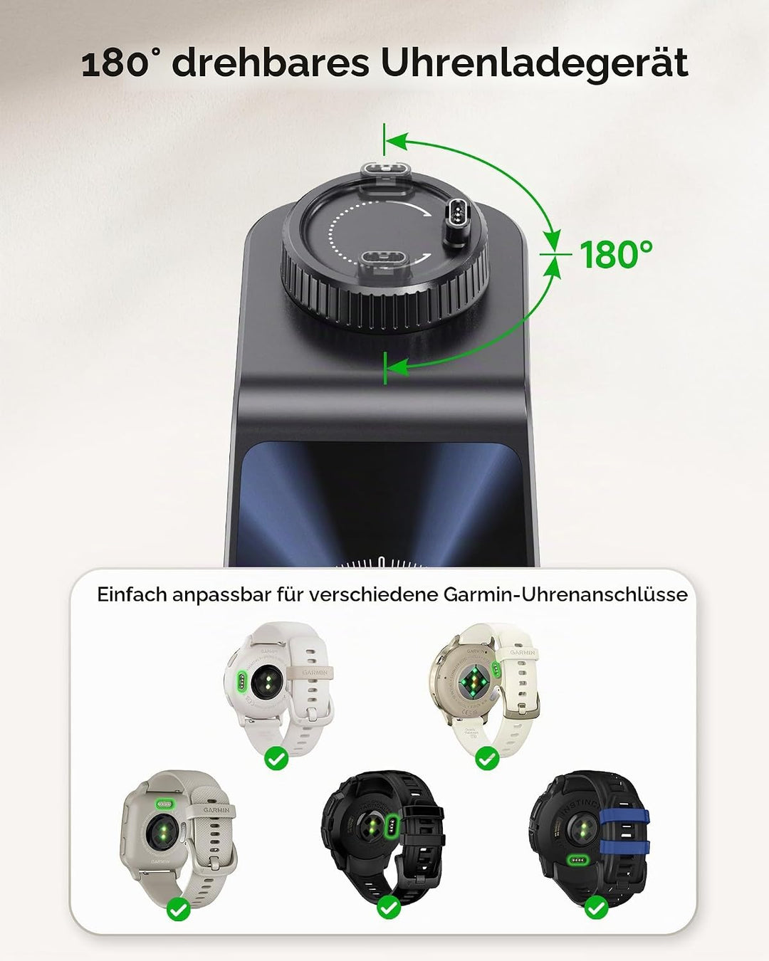 3 in 1 Kabellose Ladestation für Garmin Uhr Vivoactive/Venu/Forerunner/Instinct/Fenix/Epix 2, Ladege