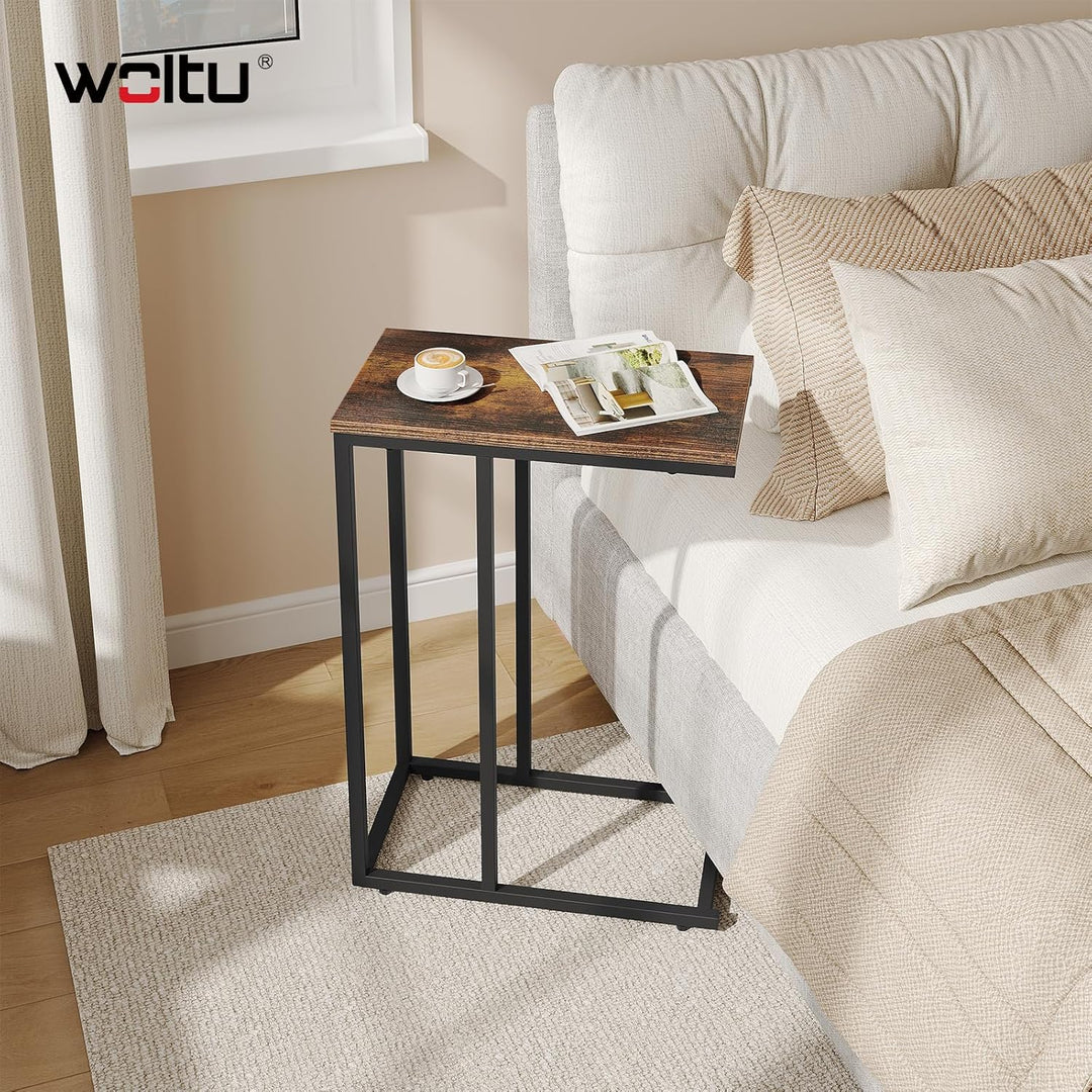 WOLTU Beistelltisch, Couchtisch C Form, Wohnzimmertisch mit Metallgestell, Sofatisch Kaffeetisch, fü