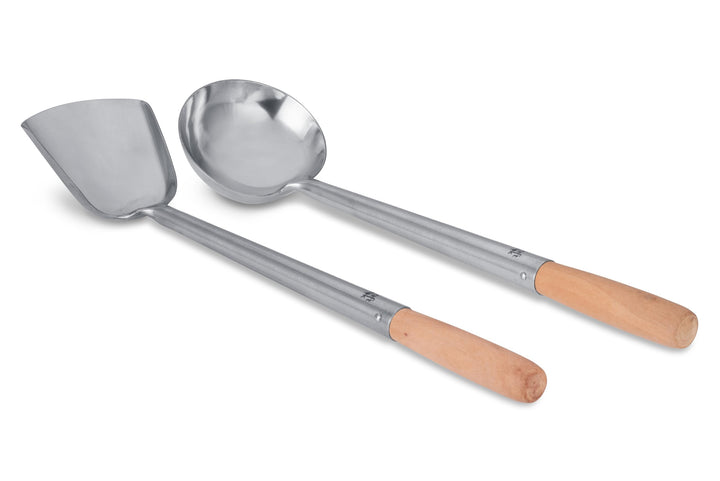 Craft Wok Schöpflöffel und Pfannenwender-Set mit Holzgriffen für asiatische chinesische Woks aus Kar