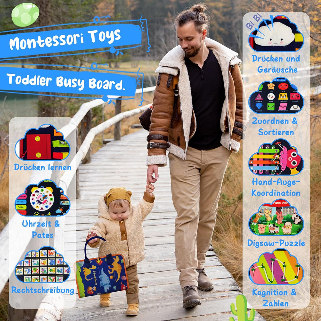TenFans Busy Board ab 3 Jahr - Montessori-inspiriertes Quiet Book mit Reissverschluss & Schnallen -