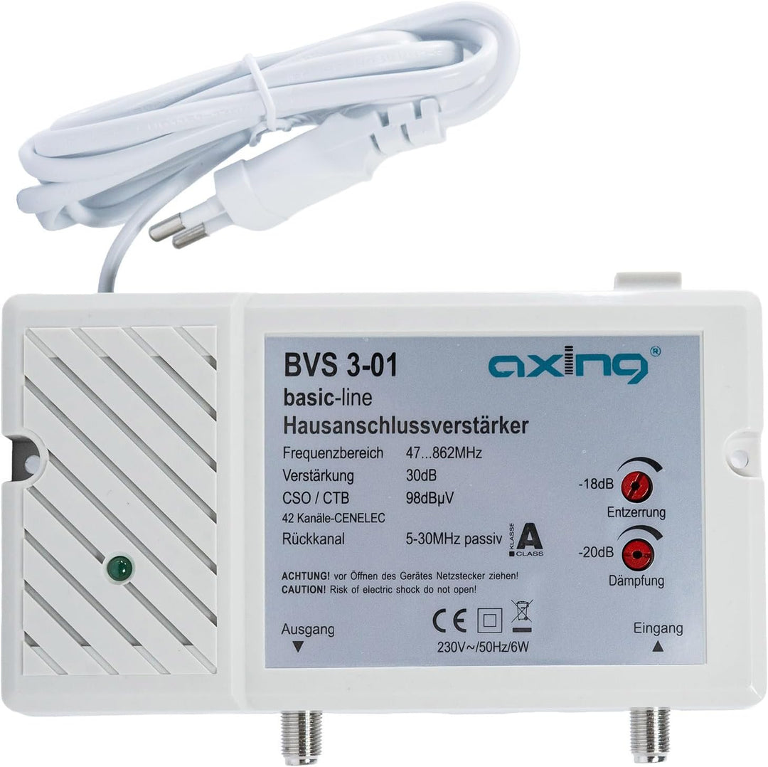 Axing BVS 3-01 Hausanschlussverstärker mit Rückkanal 5-30 MHz (30 dB, 47-862 MHz, 98 dBµV) 47-862 MH