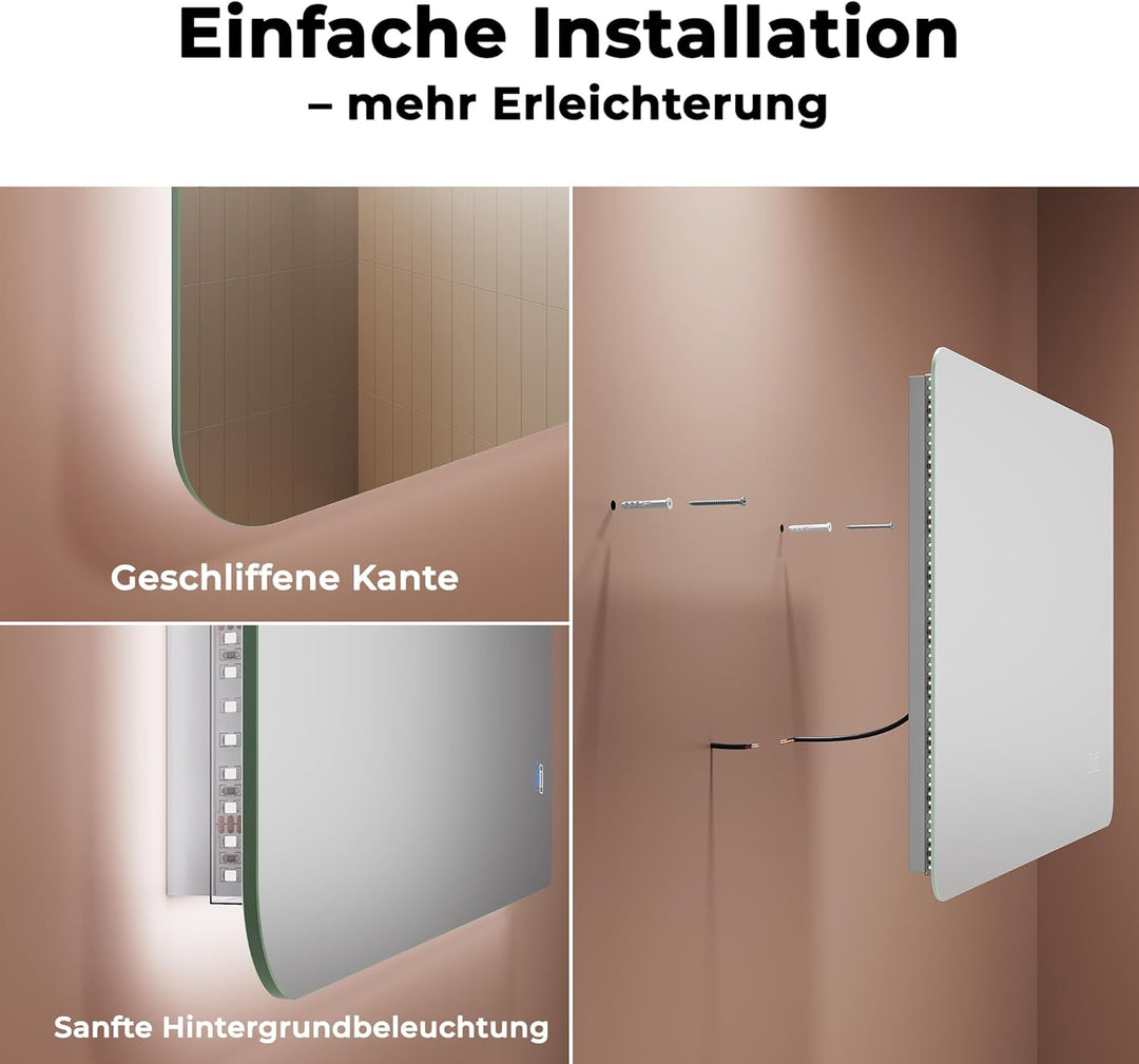 Badspiegel mit Beleuchtung, 120x60x3.5cm, Wandspiegel mit 3.5 cm kupferfreiem Glas, LED mit 3 Farben
