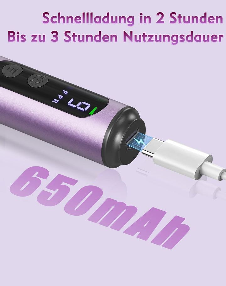 Nagelfräser Kabellos, 12 in 1 Elektrische Nagelfeile 9 Verstellbare Geschwindigkeit Fräser für Gelnä