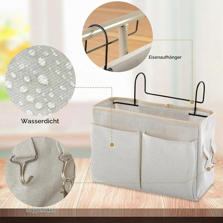 Disnace 2Pcs Betttasche Bett Organizer Hängetasche Aufbewahrungstasche, Hängetasche Faltbares Leinen