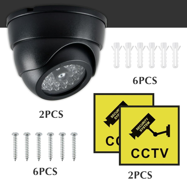 BUYGOO 2 pcs Kamera Attrappe, CCTV Dummy Sicherheits Dome Kameras, Fake überwachungskamera mit Rot B
